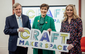 President of MIC, Professor Eugene Wall, Minister Norma Foley and Director of Enterprise & Community Engagement at MIC, Dr Maeve Liston at the launch of CRAFT Makerspace at MIC.