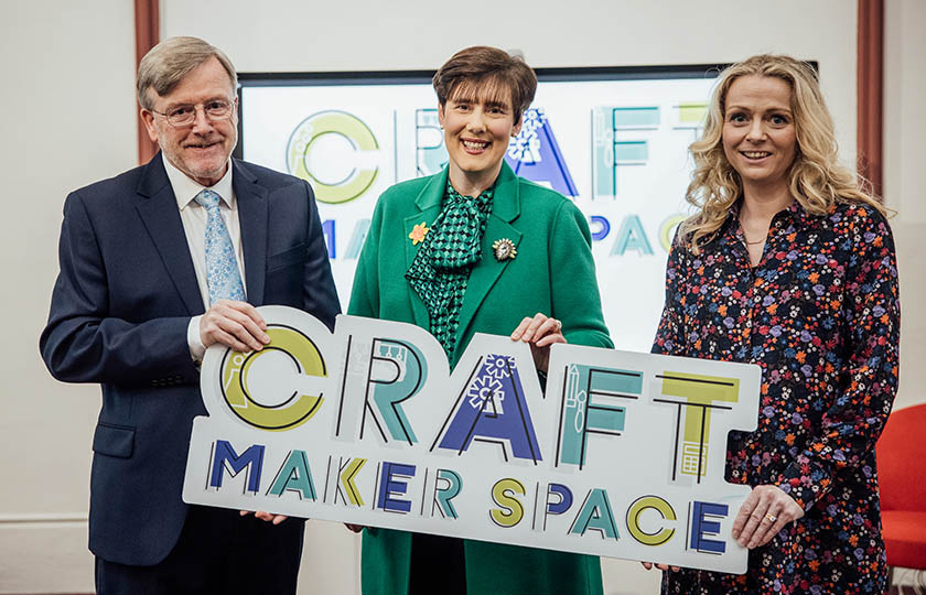 President of MIC, Professor Eugene Wall, Minister Norma Foley and Director of Enterprise & Community Engagement at MIC, Dr Maeve Liston at the launch of CRAFT Makerspace at MIC.