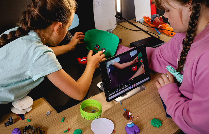 Two girls working on Stop Motion Animation