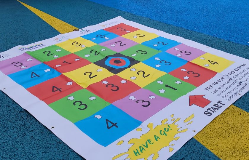 a colourful 5 by 5 grid square mat with numbers in each grid